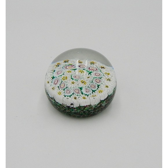 Millefiori Art Glass Paperweight Packed Cane Gold Green White 3 Inch - Picture 3 of 11